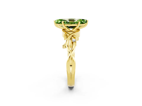 Yellow gold Marquise Cut Peridot Solitaire Ring with Milgrain Pavé Band and Four-Prong Setting_14