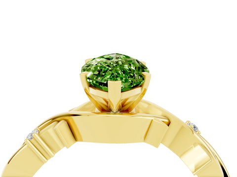 Yellow gold Marquise Cut Peridot Solitaire Ring with Milgrain Pavé Band and Four-Prong Setting_16