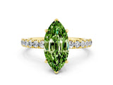 Yellow gold Marquise Cut Peridot Solitaire Ring with Pavé Accents and Four-Prong Setting
