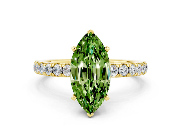 Yellow gold Marquise Cut Peridot Solitaire Ring with Pavé Accents and Four-Prong Setting