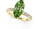 Yellow gold Marquise Cut Peridot Solitaire Ring with Pavé Accents and Four-Prong Setting_1