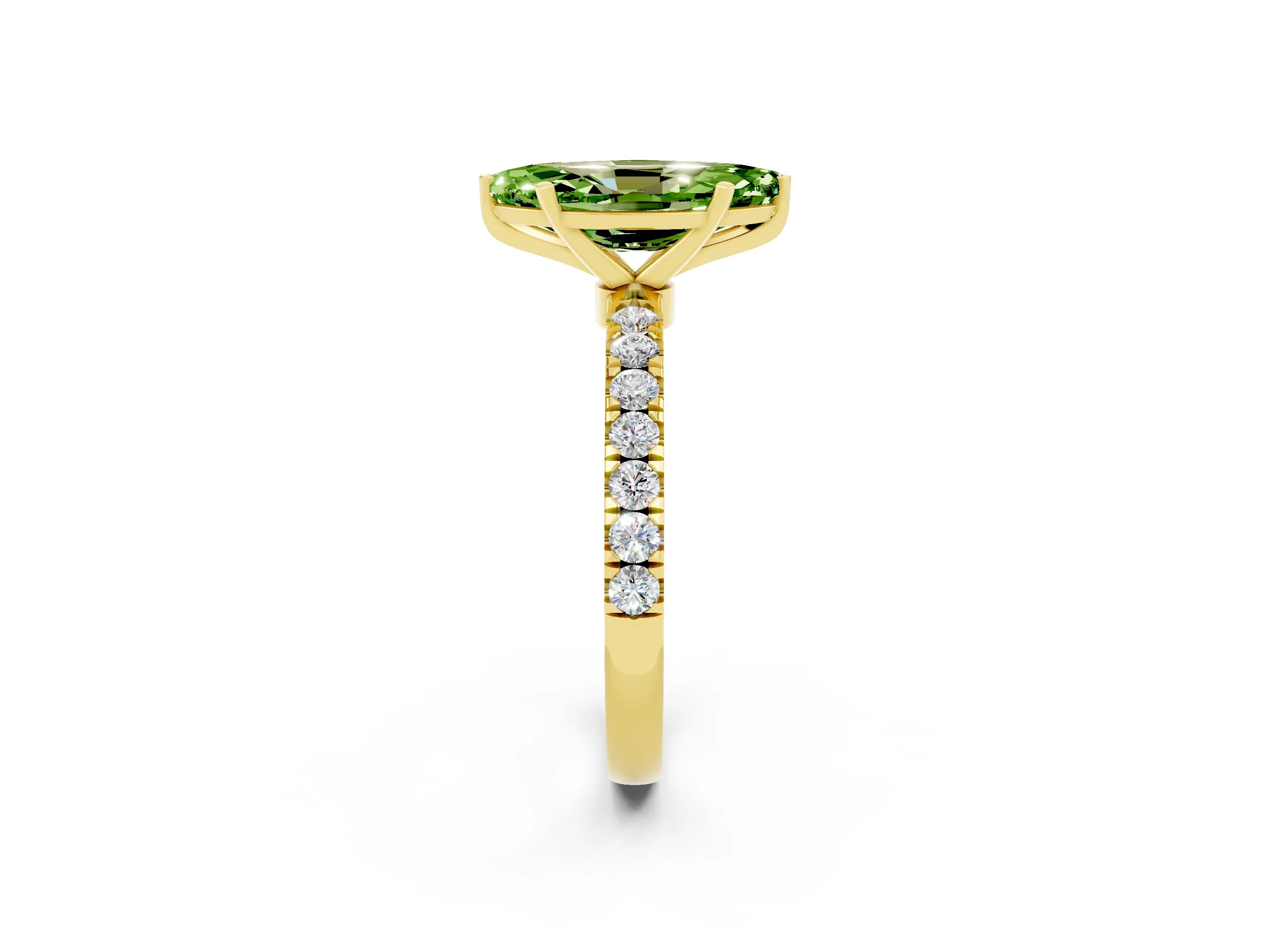 Yellow gold Marquise Cut Peridot Solitaire Ring with Pavé Accents and Four-Prong Setting_2