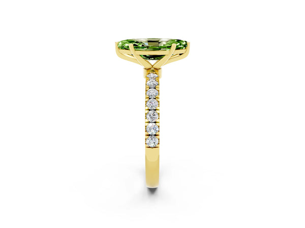 Yellow gold Marquise Cut Peridot Solitaire Ring with Pavé Accents and Four-Prong Setting