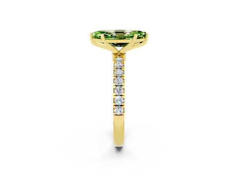Yellow gold Marquise Cut Peridot Solitaire Ring with Pavé Accents and Four-Prong Setting_2
