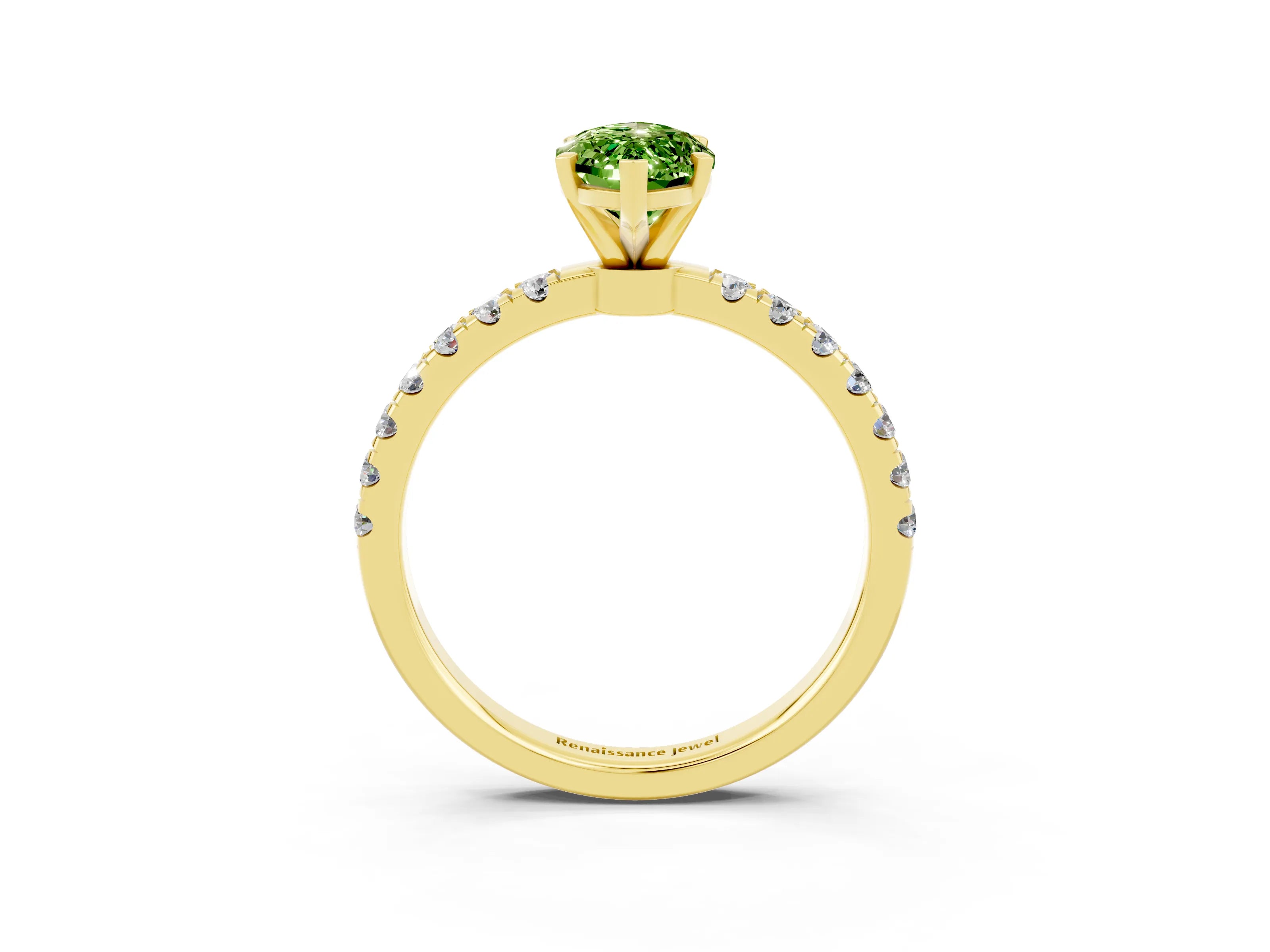 Yellow gold Marquise Cut Peridot Solitaire Ring with Pavé Accents and Four-Prong Setting_3