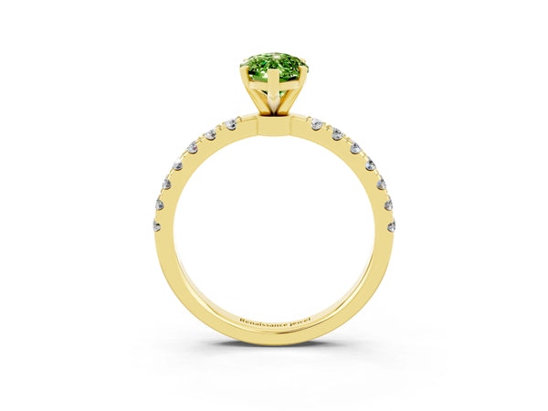Yellow gold Marquise Cut Peridot Solitaire Ring with Pavé Accents and Four-Prong Setting