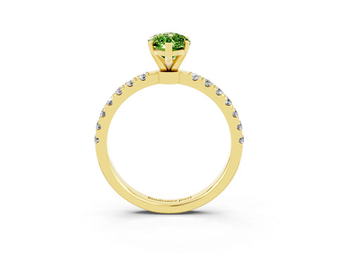 Yellow gold Marquise Cut Peridot Solitaire Ring with Pavé Accents and Four-Prong Setting_3