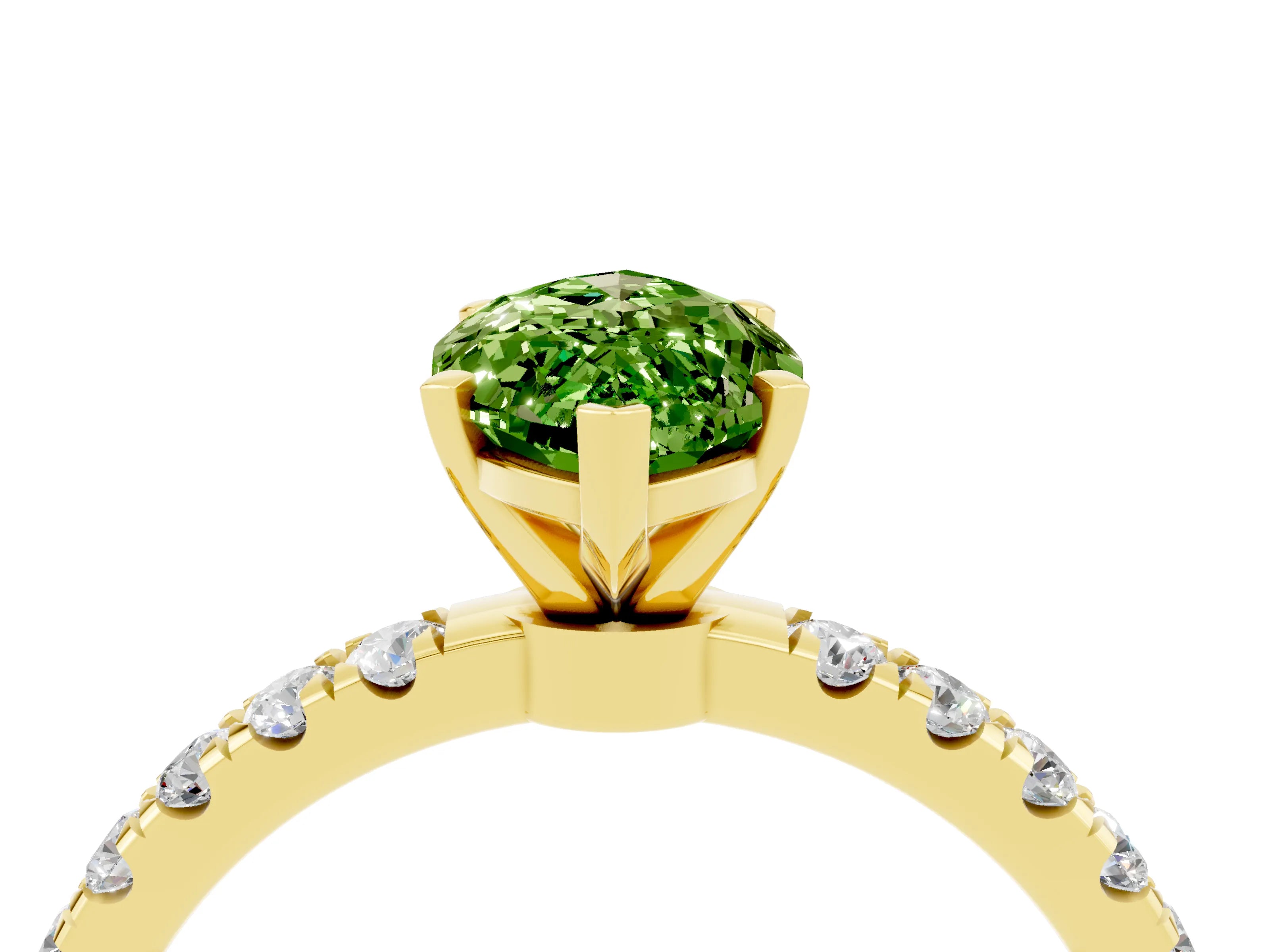 Yellow gold Marquise Cut Peridot Solitaire Ring with Pavé Accents and Four-Prong Setting_4