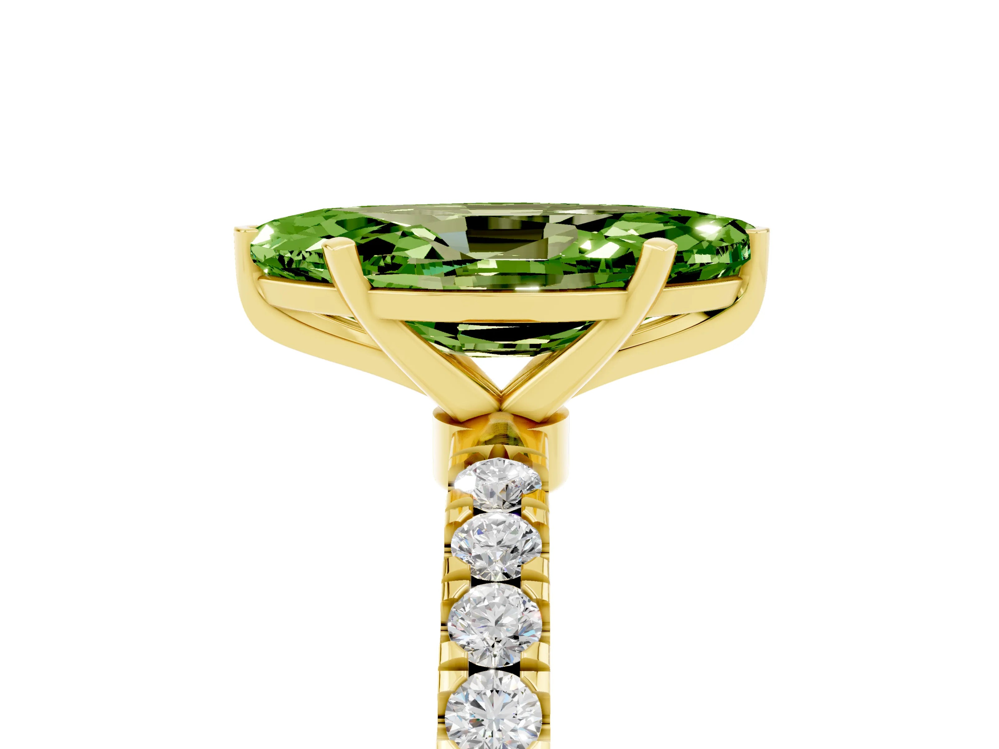 Yellow gold Marquise Cut Peridot Solitaire Ring with Pavé Accents and Four-Prong Setting_5
