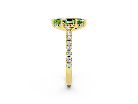Yellow gold Marquise Cut Peridot Solitaire Ring with Pavé Band and Four-Prong Setting_26