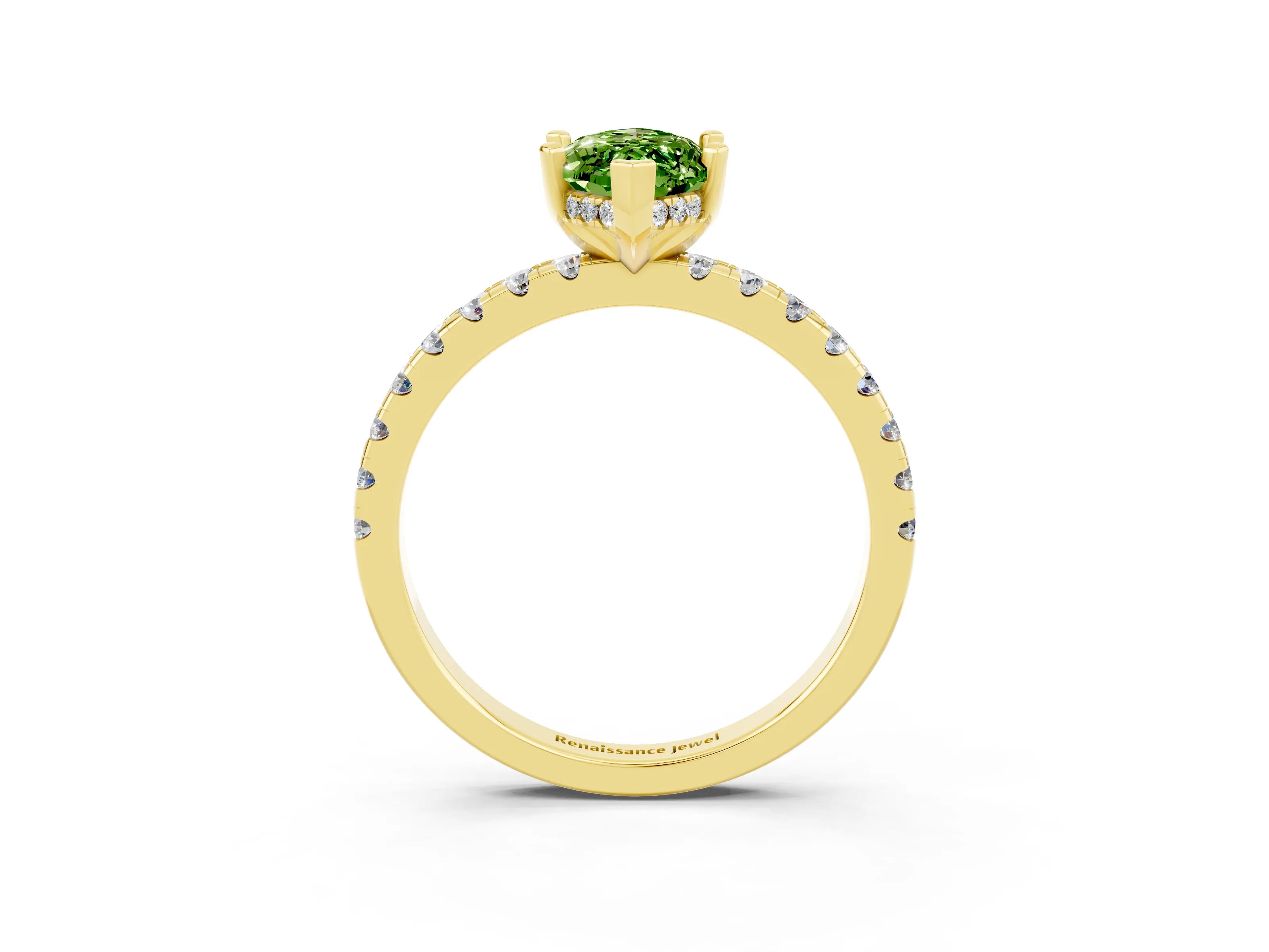 Yellow gold Marquise Cut Peridot Solitaire Ring with Pavé Band and Four-Prong Setting_27