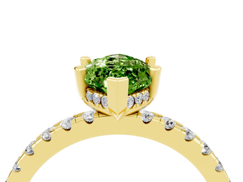 Yellow gold Marquise Cut Peridot Solitaire Ring with Pavé Band and Four-Prong Setting_28