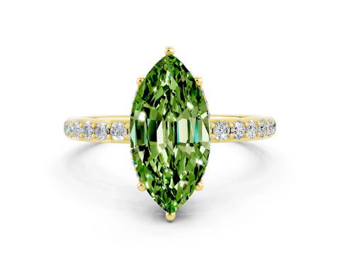 Yellow gold Marquise Cut Peridot Solitaire Ring with Pavé Band and Hidden Halo_12