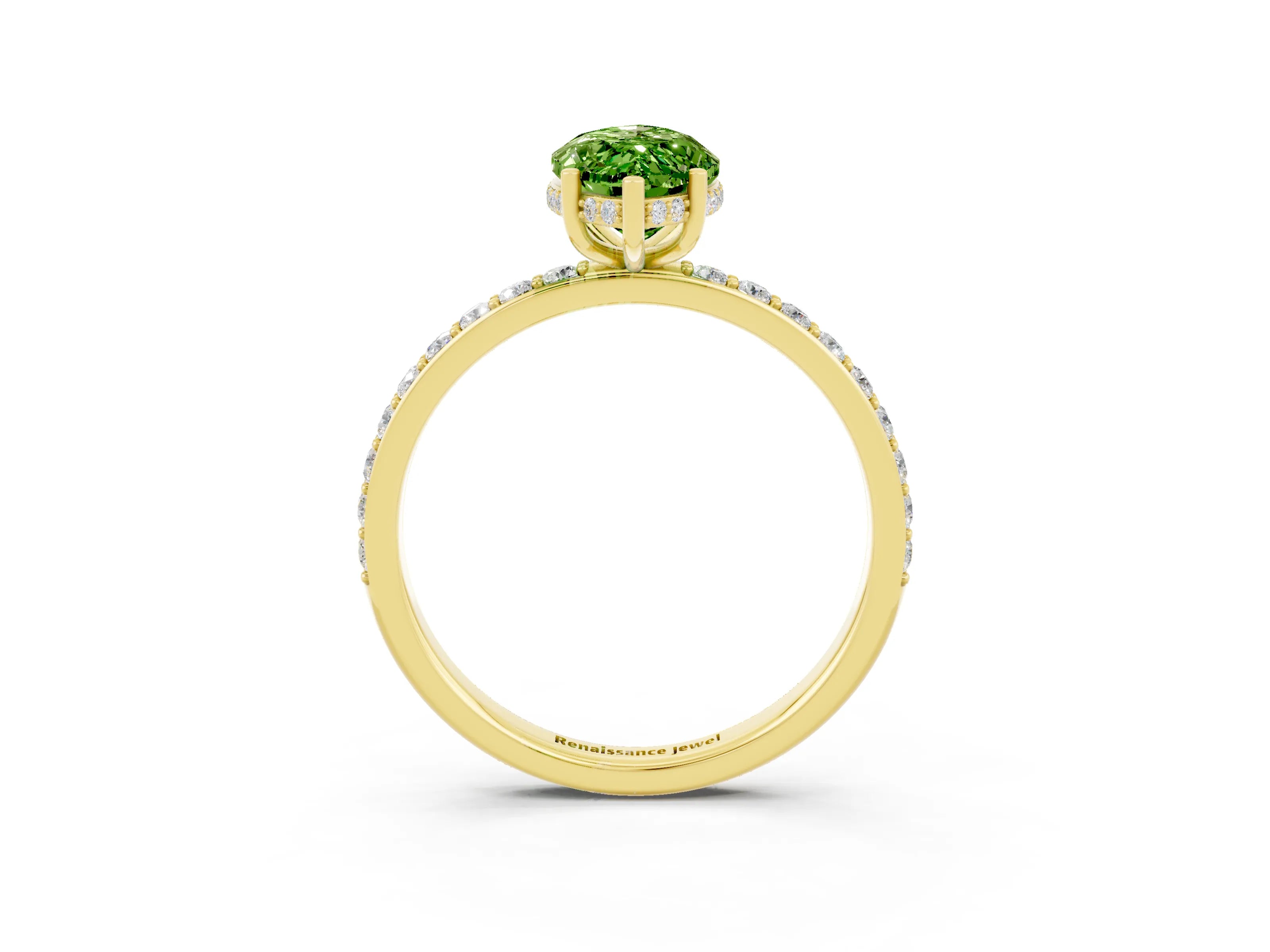Yellow gold Marquise Cut Peridot Solitaire Ring with Pavé Band and Hidden Halo_15