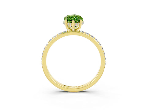 Yellow gold Marquise Cut Peridot Solitaire Ring with Pavé Band and Hidden Halo_15