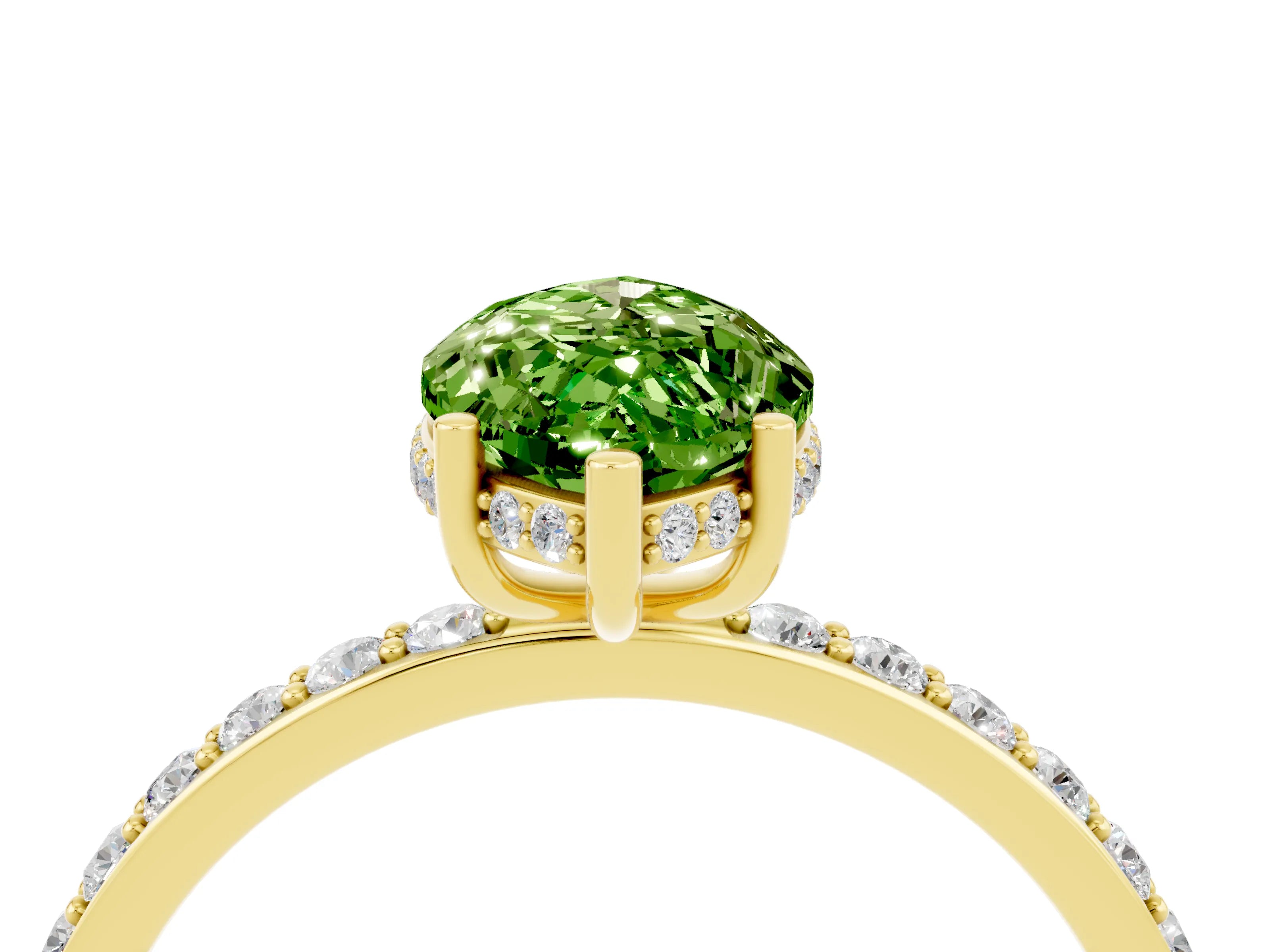 Yellow gold Marquise Cut Peridot Solitaire Ring with Pavé Band and Hidden Halo_16