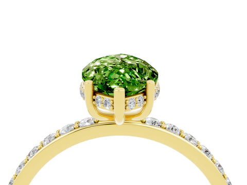 Yellow gold Marquise Cut Peridot Solitaire Ring with Pavé Band and Hidden Halo_16