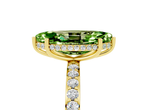 Yellow gold Marquise Cut Peridot Solitaire Ring with Pavé Band and Hidden Halo_17