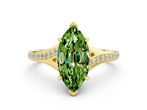 Yellow gold Marquise Cut Peridot Solitaire Ring with Pavé Band and Prong Setting_12