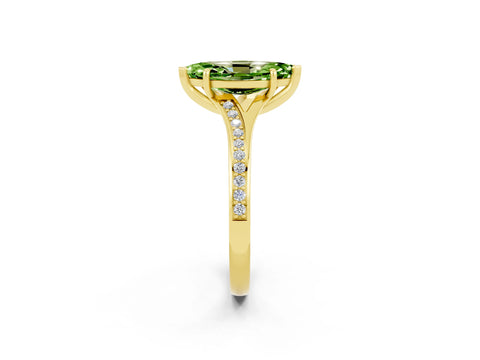 Yellow gold Marquise Cut Peridot Solitaire Ring with Pavé Band and Prong Setting_14