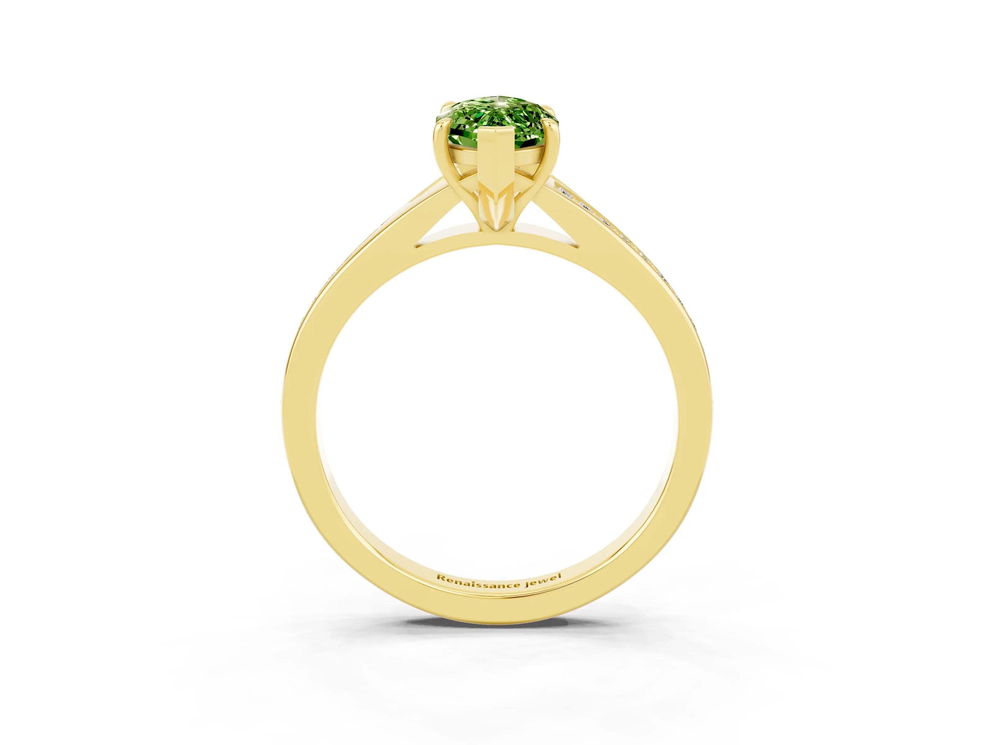 Yellow gold Marquise Cut Peridot Solitaire Ring with Pavé Band and Prong Setting_15