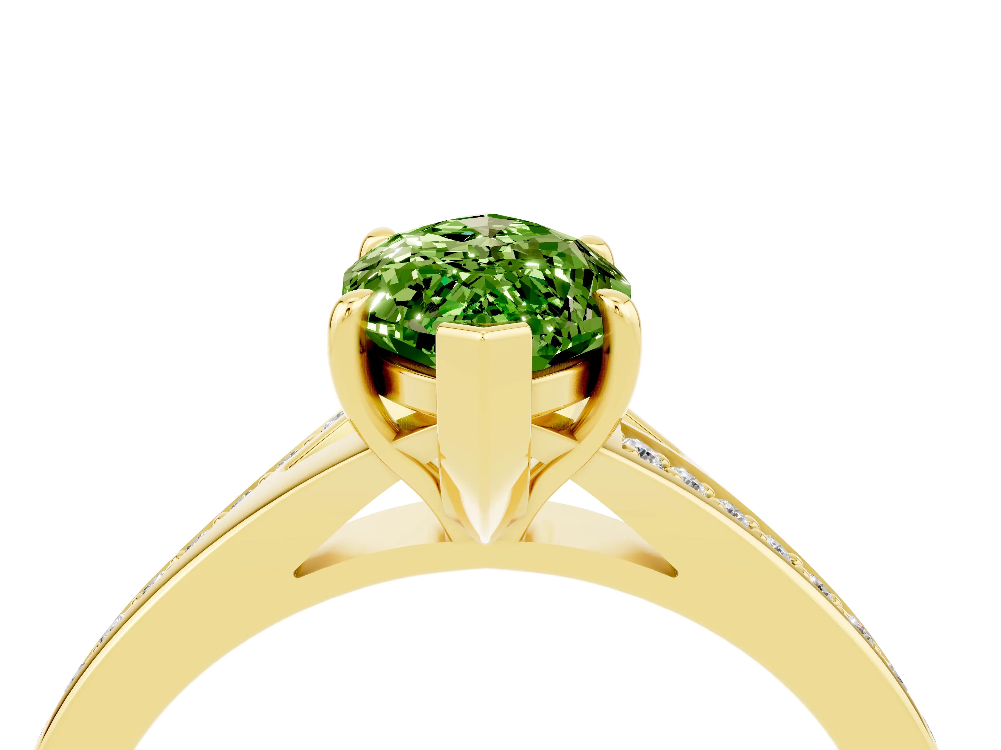 Yellow gold Marquise Cut Peridot Solitaire Ring with Pavé Band and Prong Setting_16