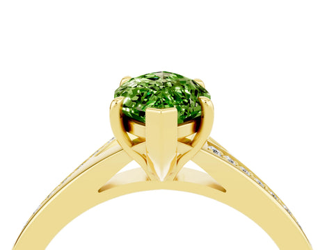 Yellow gold Marquise Cut Peridot Solitaire Ring with Pavé Band and Prong Setting_16