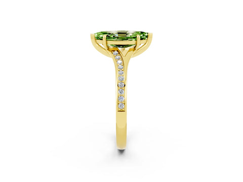 Yellow gold Marquise Cut Peridot Solitaire Ring with Pavé Band and Prong Setting_2