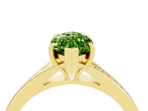 Yellow gold Marquise Cut Peridot Solitaire Ring with Pavé Band and Prong Setting_4