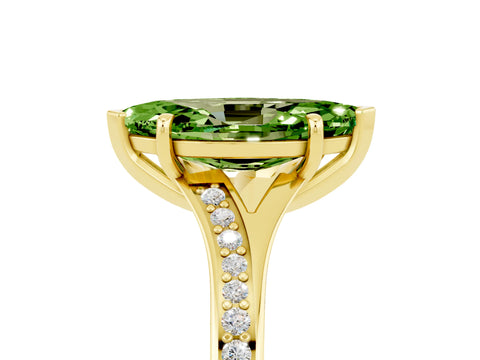 Yellow gold Marquise Cut Peridot Solitaire Ring with Pavé Band and Prong Setting_5