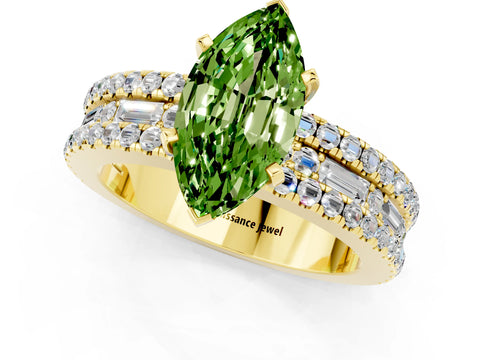Yellow gold Marquise Cut Peridot Solitaire Ring with Pavé and Channel Set Band_1