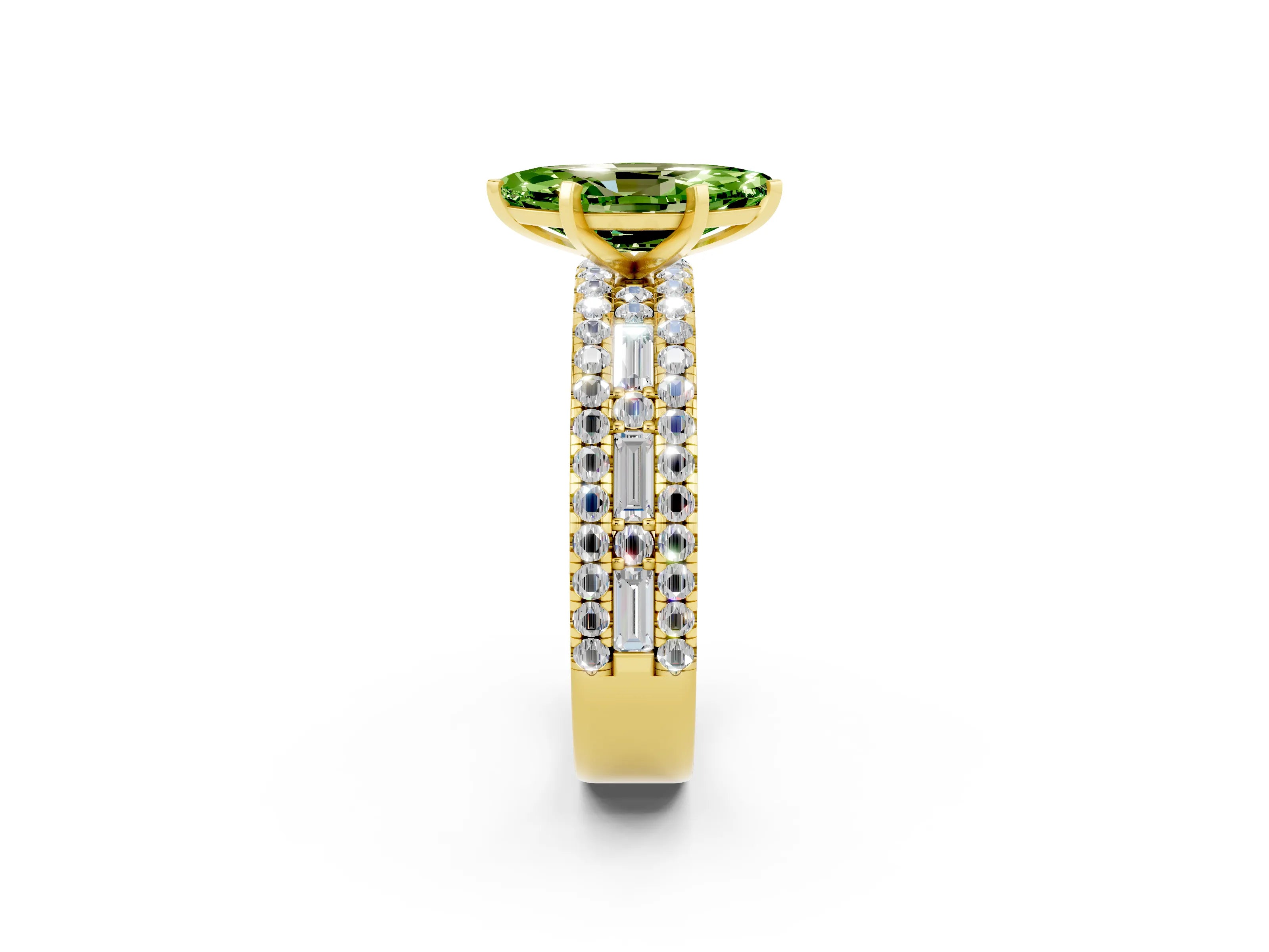Yellow gold Marquise Cut Peridot Solitaire Ring with Pavé and Channel Set Band_2