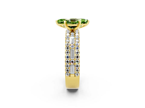 Yellow gold Marquise Cut Peridot Solitaire Ring with Pavé and Channel Set Band_2