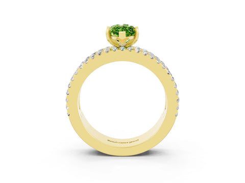 Yellow gold Marquise Cut Peridot Solitaire Ring with Pavé and Channel Set Band_3