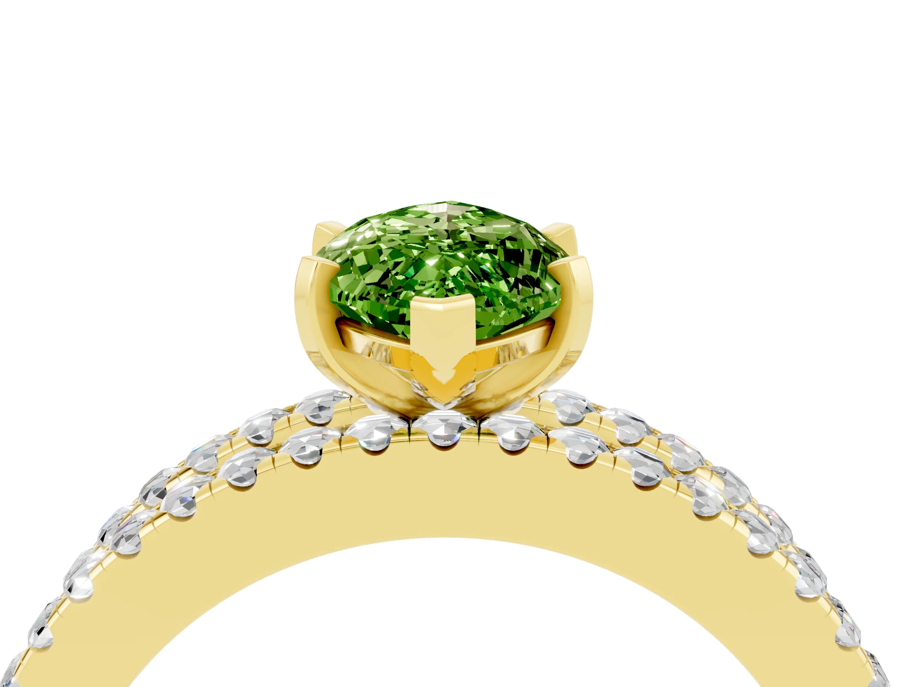 Yellow gold Marquise Cut Peridot Solitaire Ring with Pavé and Channel Set Band_4