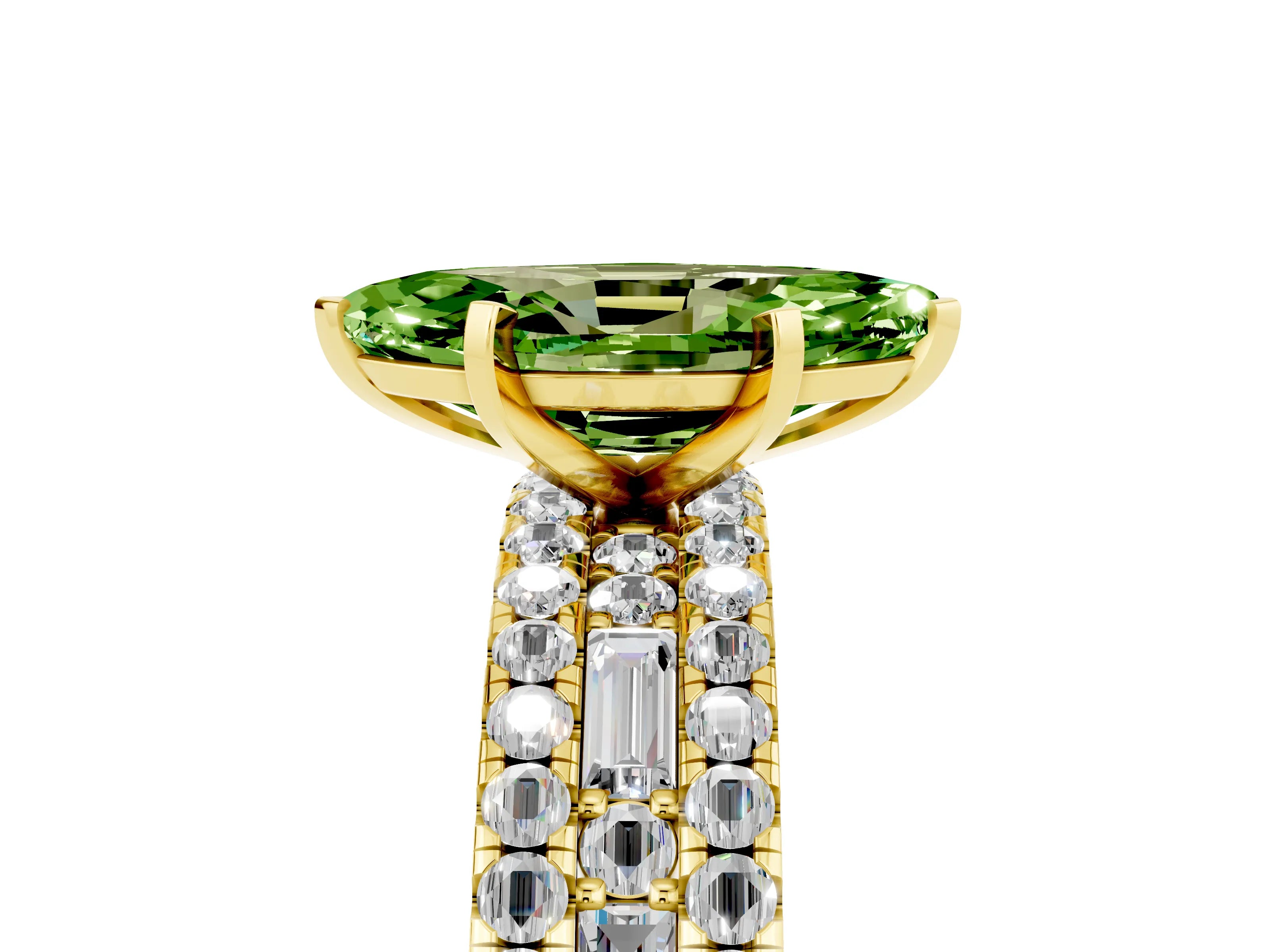 Yellow gold Marquise Cut Peridot Solitaire Ring with Pavé and Channel Set Band_5