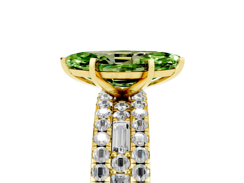 Yellow gold Marquise Cut Peridot Solitaire Ring with Pavé and Channel Set Band_5