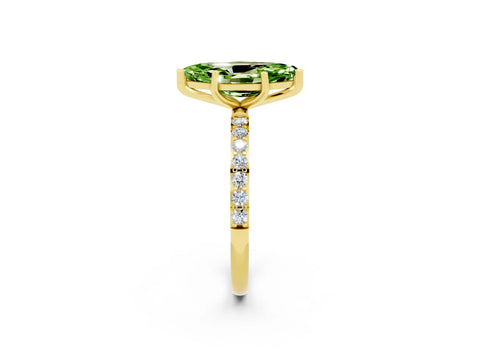 Yellow gold Marquise Cut Peridot Solitaire Ring with Pave Band and Four Prong Setting_26