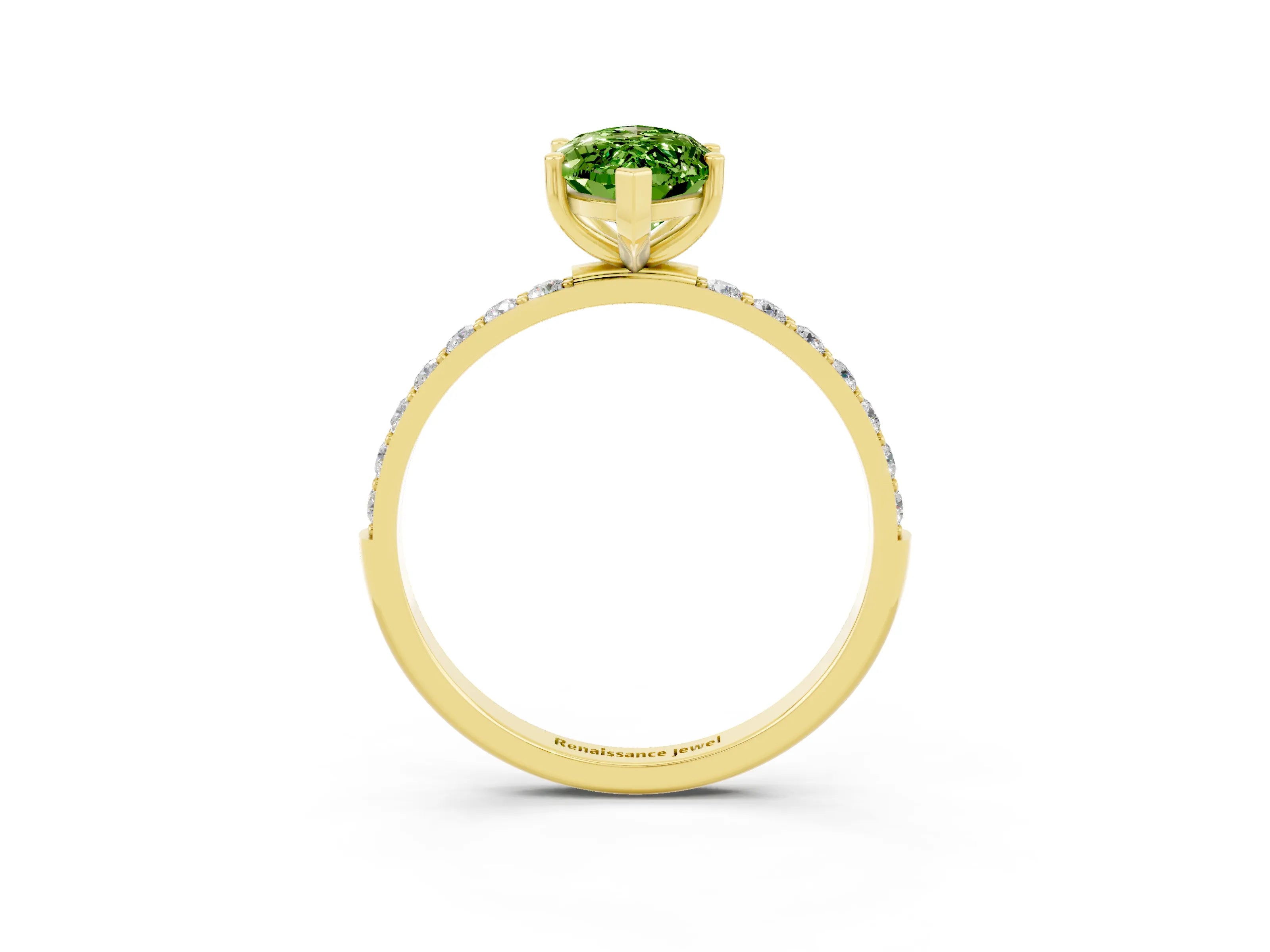 Yellow gold Marquise Cut Peridot Solitaire Ring with Pave Band and Four Prong Setting_27