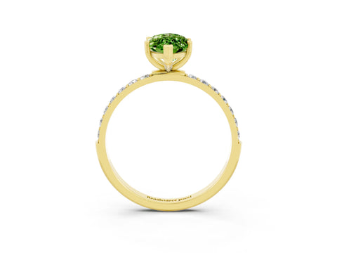 Yellow gold Marquise Cut Peridot Solitaire Ring with Pave Band and Four Prong Setting_27