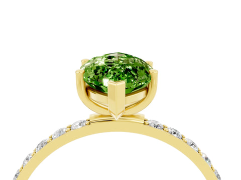 Yellow gold Marquise Cut Peridot Solitaire Ring with Pave Band and Four Prong Setting_28