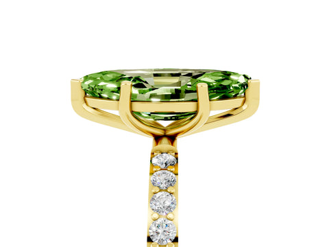 Yellow gold Marquise Cut Peridot Solitaire Ring with Pave Band and Four Prong Setting_29