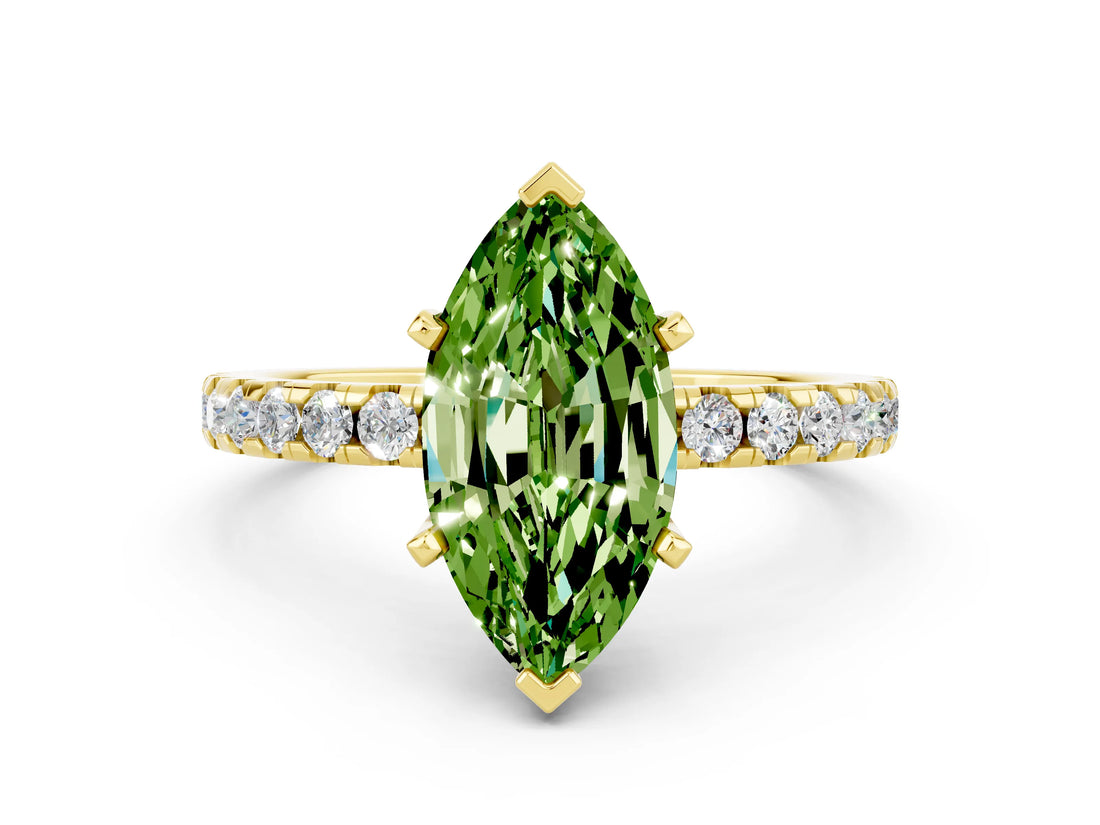 Yellow gold Marquise Cut Peridot Solitaire Ring with Round  Pavé Band and Four-Prong Setting_36