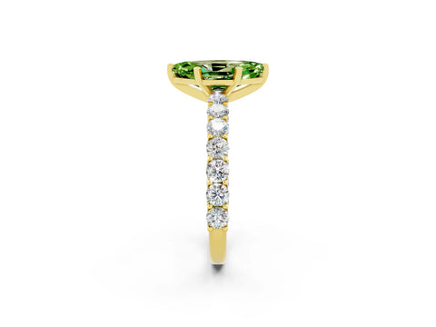 Yellow gold Marquise Cut Peridot Solitaire Ring with Shared Prong Pavé Band and Four-Prong Setting_2