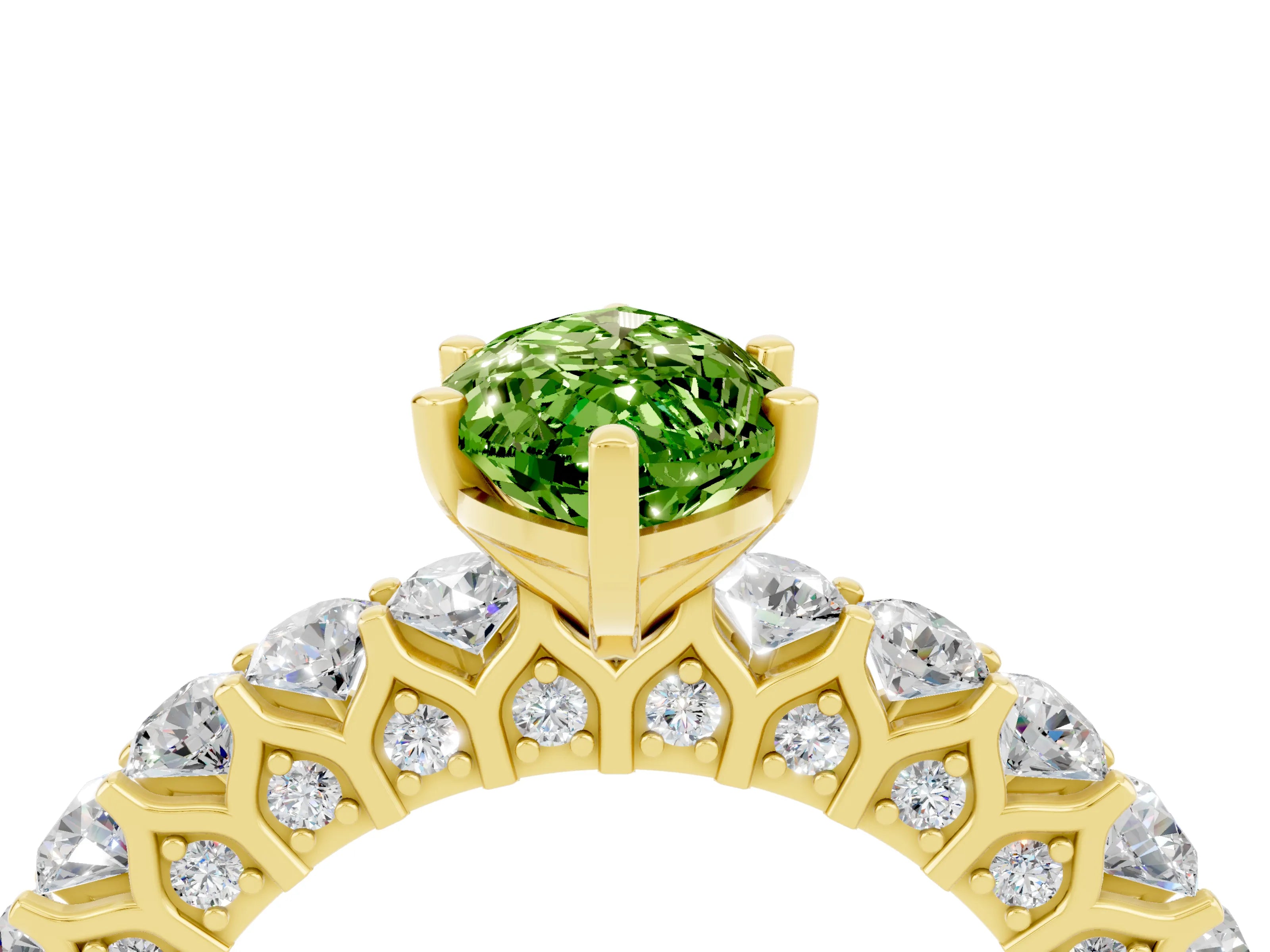 Yellow gold Marquise Cut Peridot Solitaire Ring with Shared Prong Pavé Band and Four-Prong Setting_4