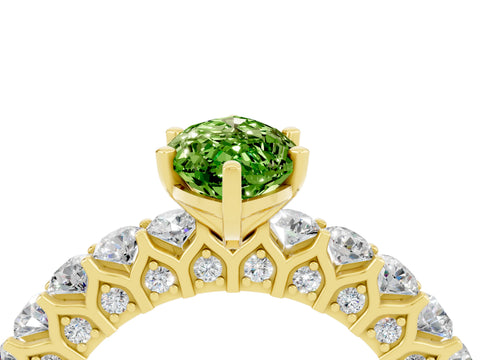 Yellow gold Marquise Cut Peridot Solitaire Ring with Shared Prong Pavé Band and Four-Prong Setting_4