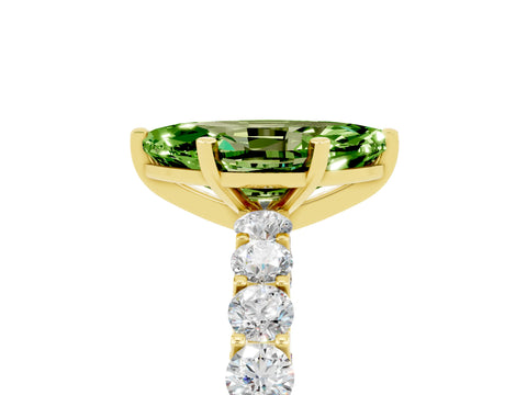 Yellow gold Marquise Cut Peridot Solitaire Ring with Shared Prong Pavé Band and Four-Prong Setting_5