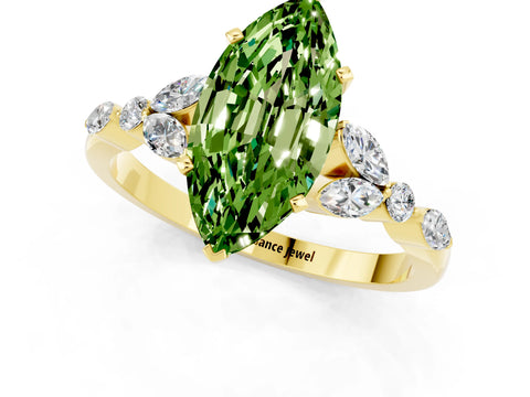 Yellow gold Marquise Cut Peridot Solitaire Ring with Side Stones and Four-Prong Setting_13