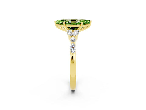 Yellow gold Marquise Cut Peridot Solitaire Ring with Side Stones and Four-Prong Setting_14