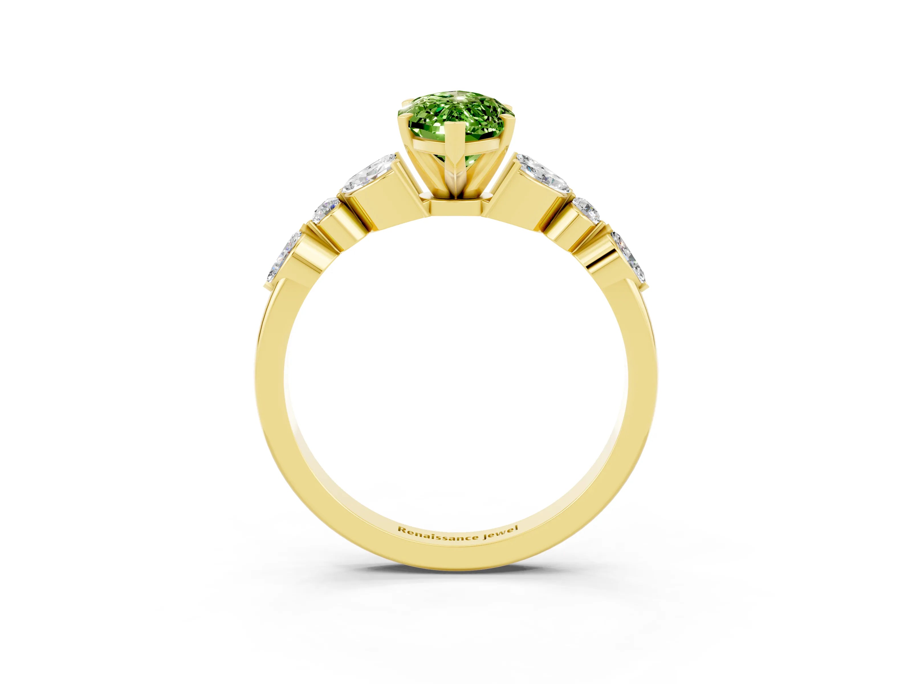 Yellow gold Marquise Cut Peridot Solitaire Ring with Side Stones and Four-Prong Setting_15